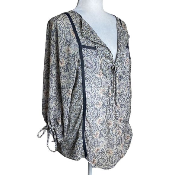 ZARA Blouse Gray Paisley Print Boho Peasant Top Mixed Media Print Women's Size S - Picture 4 of 7